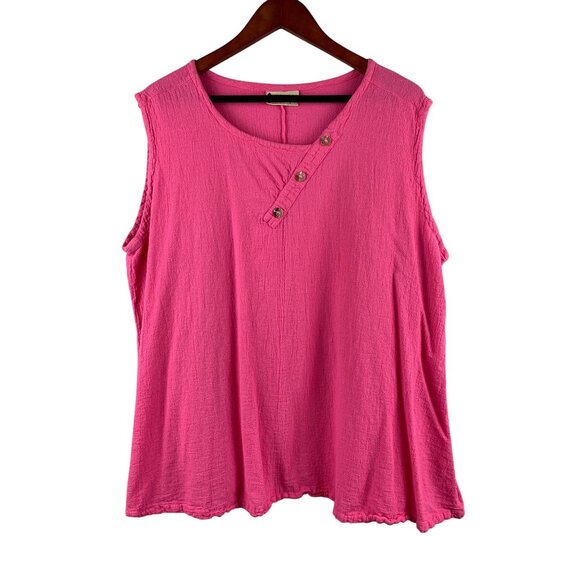 Cottonways E3 3X Sleeveless Hot Pink Button Accent Top - Picture 1 of 4